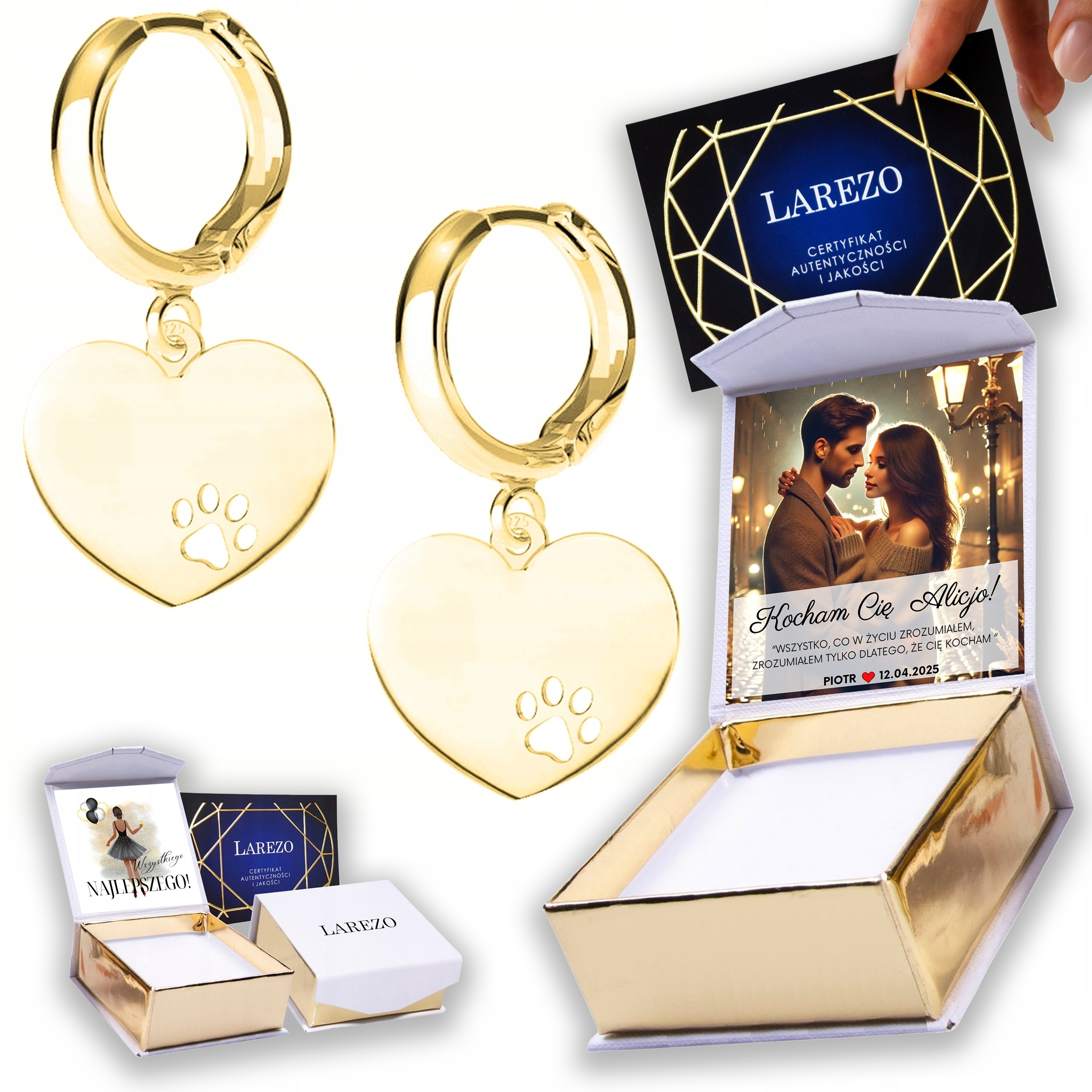 Zlaté Náušnice 925 Tlapky Psa Kočka Otisk Tlapka Pes Potisk