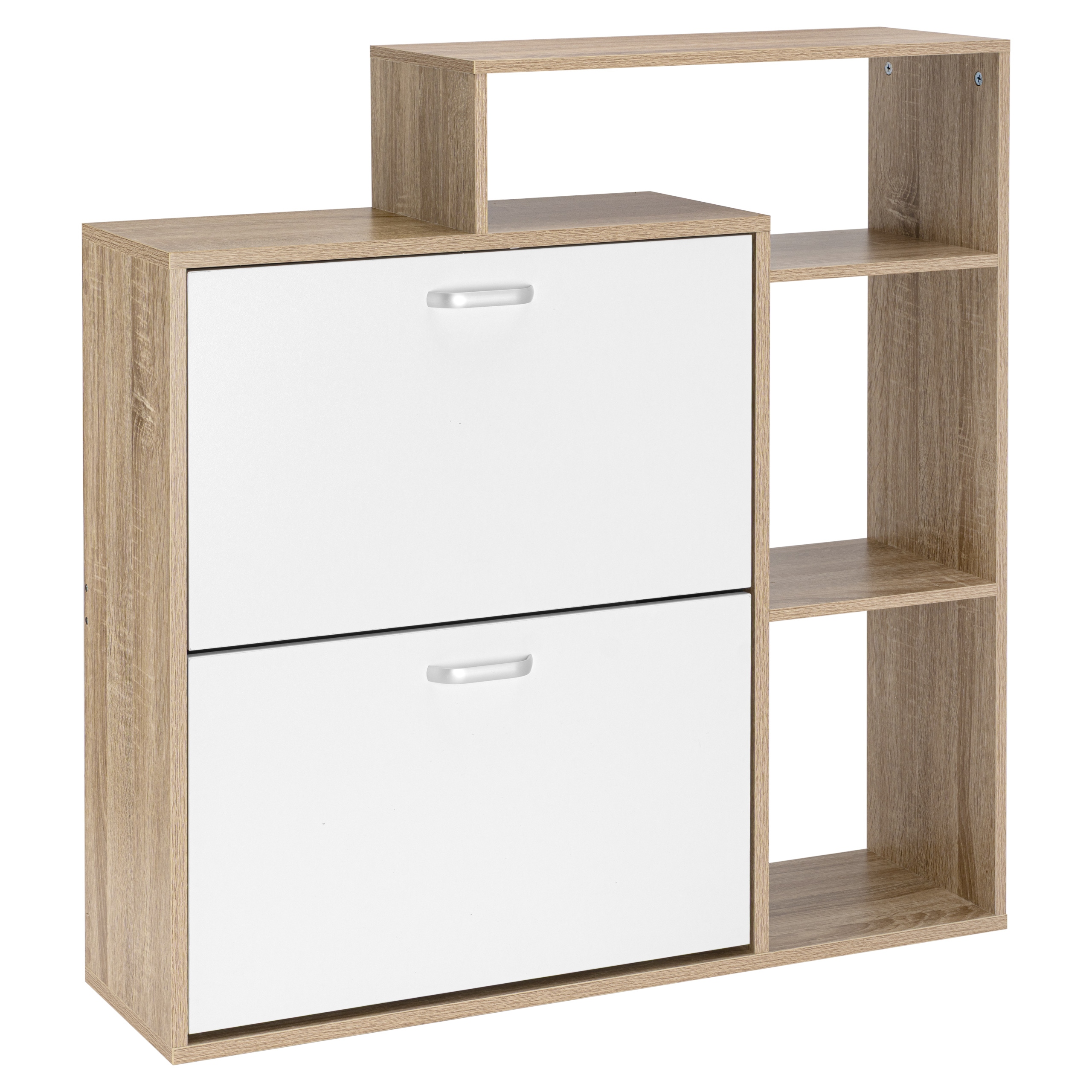 SZAFKA NA BUTY OBUWIE WĄSKA BIAŁA DĄB SONOMA Z REGAŁEM PÓŁKI DO PRZEDPOKOJU