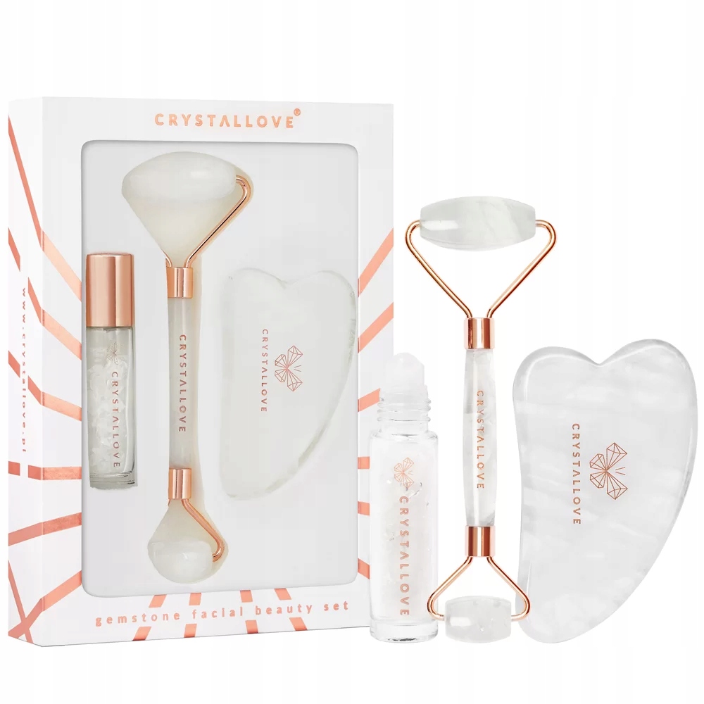 Crystallove Clear quartz beauty set roller na obličej destička gua sha b