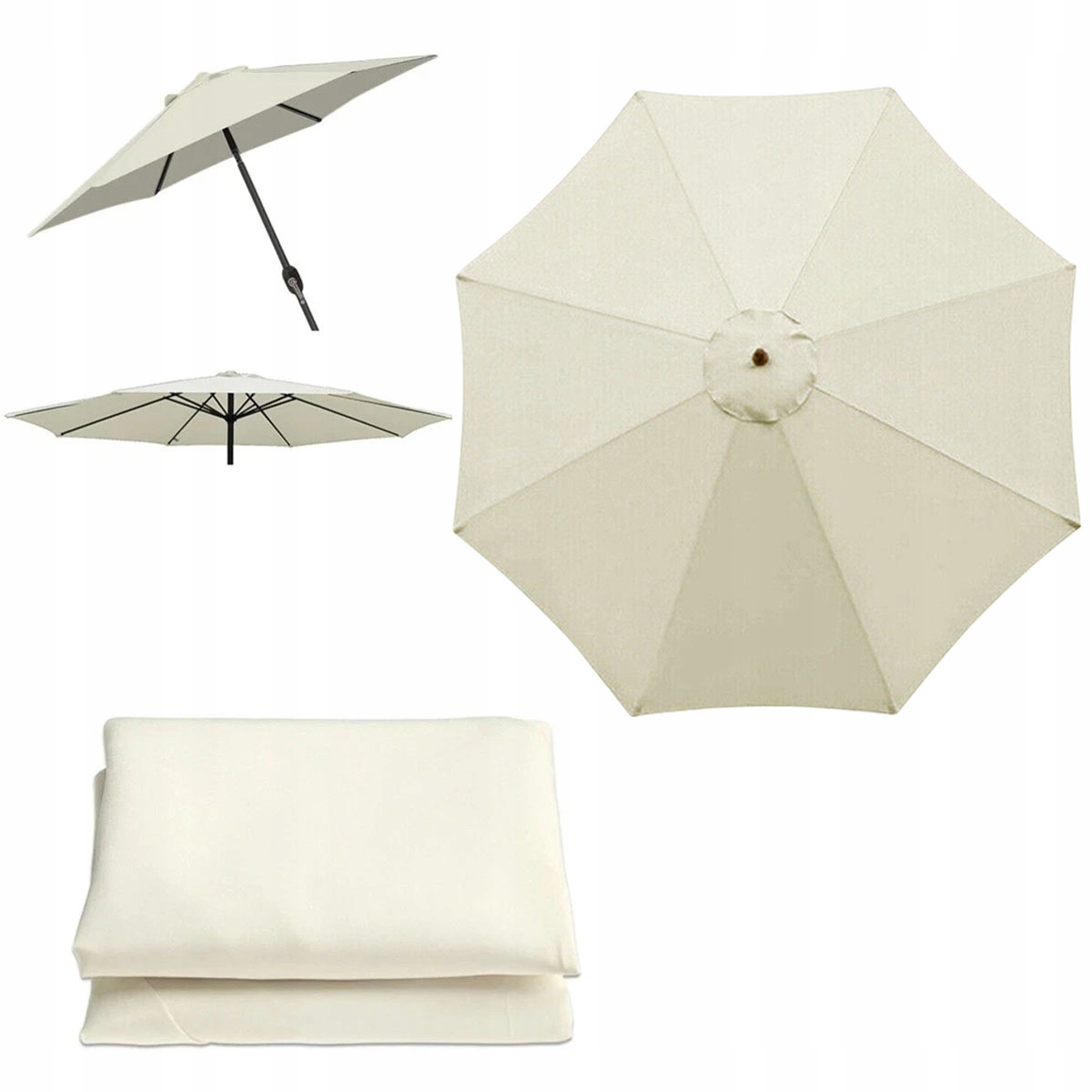 Poszycie Na Parasol Ogrodowy 8 Ramion 300CM Beżowy Wymienne Obicie