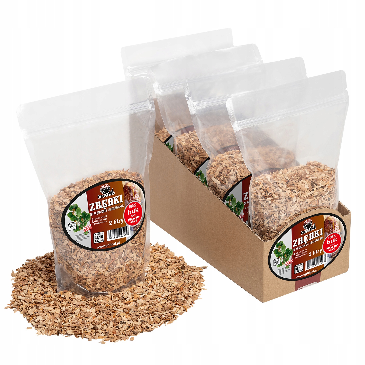 Zrębki Wędzarnicze 50/50% OLCHA- BUK 10 Litr (5x2L), Kl 10 Atest GRILLPAL