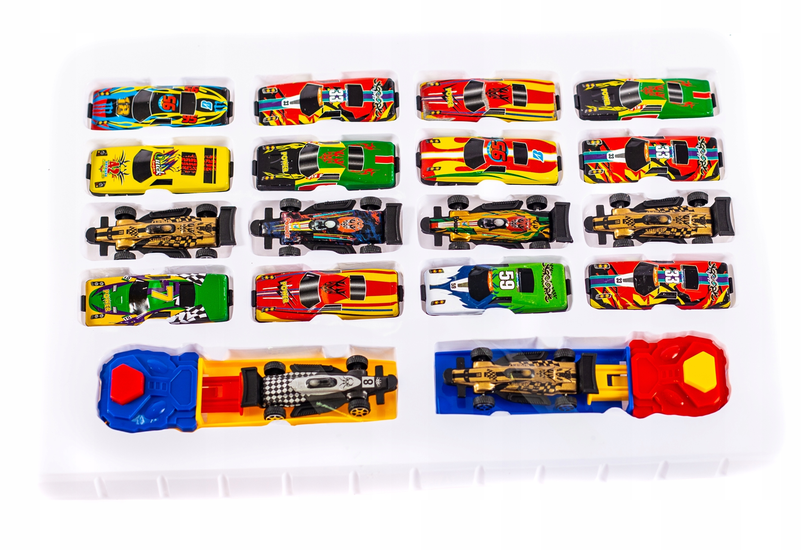 ZESTAW SAMOCHODÓW resoraki 18SZT + DWIE WYRZUTNIE Marka Midex