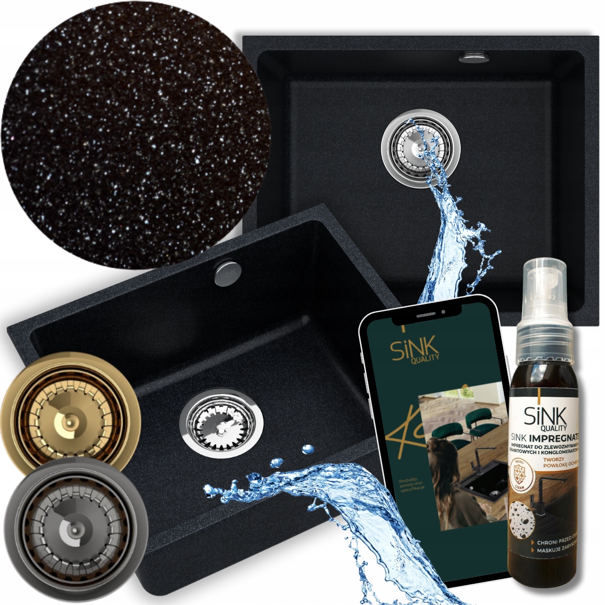 Granitový Drez Čierny Jednokomorový Crypton 55 Automatický Sifón