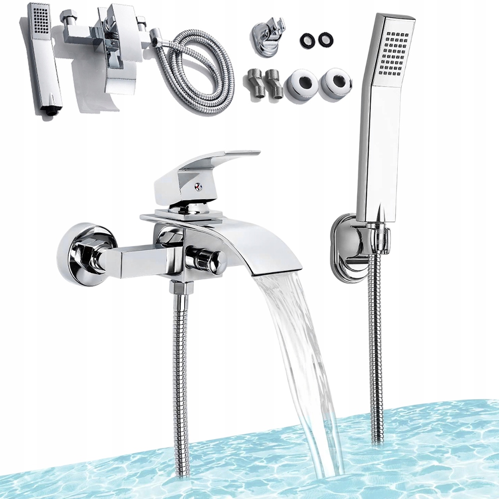 Set: Nástěnná Vanová Baterie sprchová hlavice, držák hadice 145 cm Mosaz