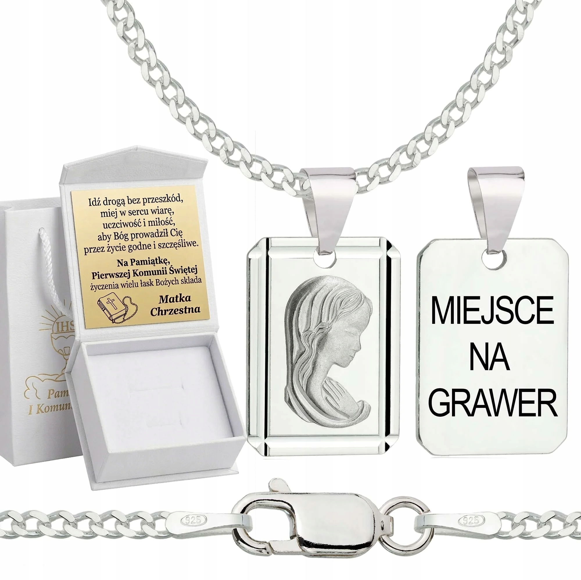Řetízek k prvnímu svatému přijímání stříbrný s pancéřovým medailonem 2 mm Gravírování ryzost 925 45 cm