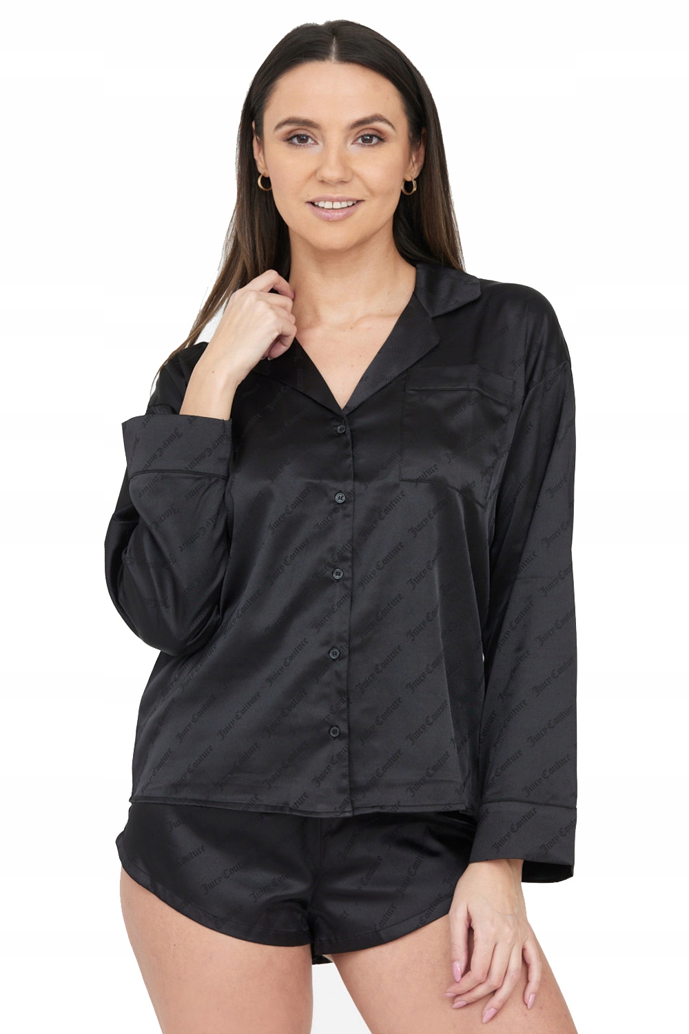 Juicy Couture Černá saténová pyžamová košile, velikost S