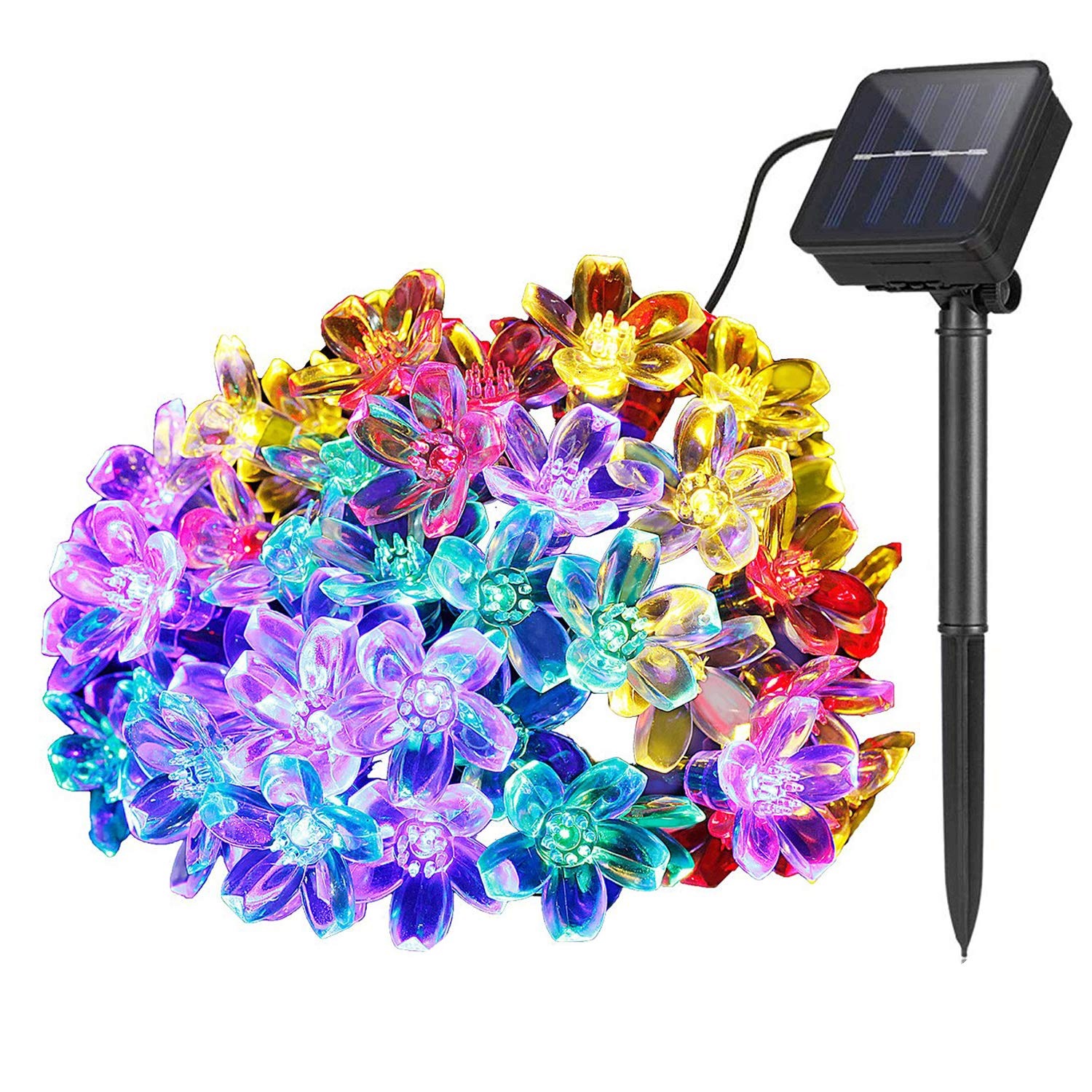 Led Solární Girlanda 7 M 50 Květů Barevná IP65 8 Zahradních Režimů