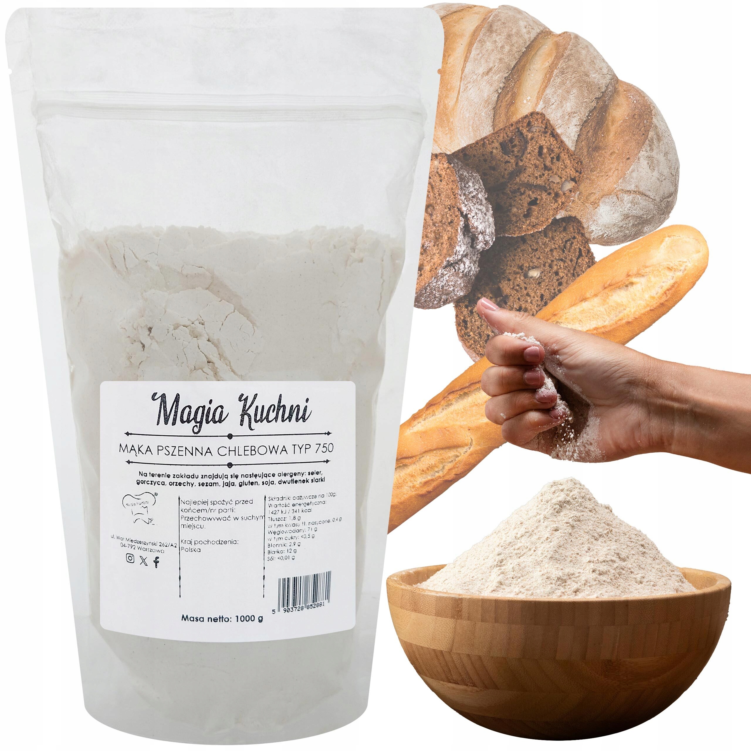 Mąka typ 750 1kg PSZENNA CHLEBOWA do chleba JASNA