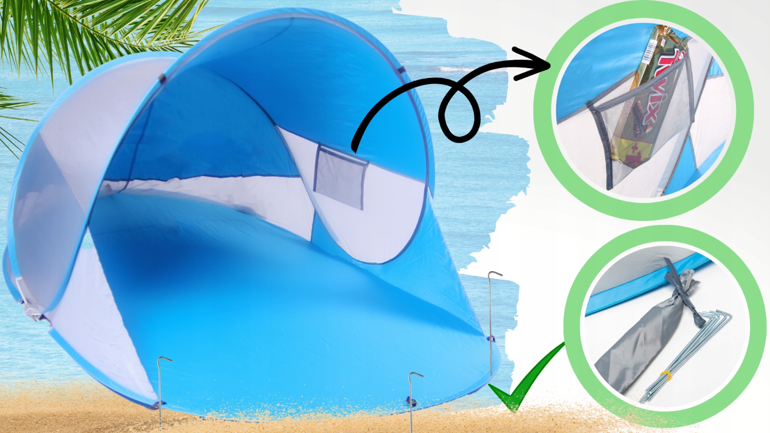 NAMIOT SZYBKOROZKŁADAJĄCY Z FILTREM+ BRANSOLETKA Kolor dominujący odcienie niebieskiego