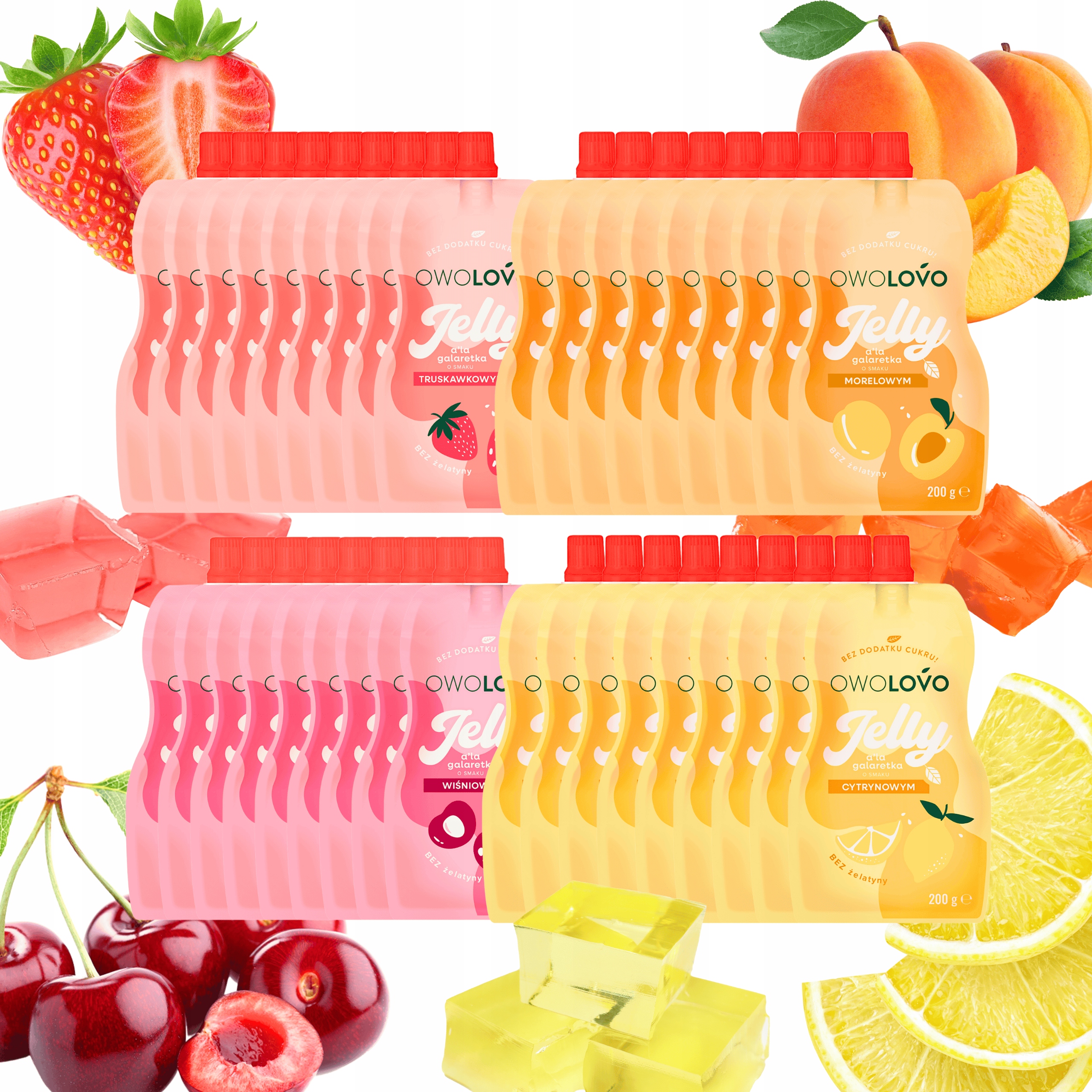 Owolovo Mix Jelly sada želé 4 příchutě dezert bez cukru 36x200g