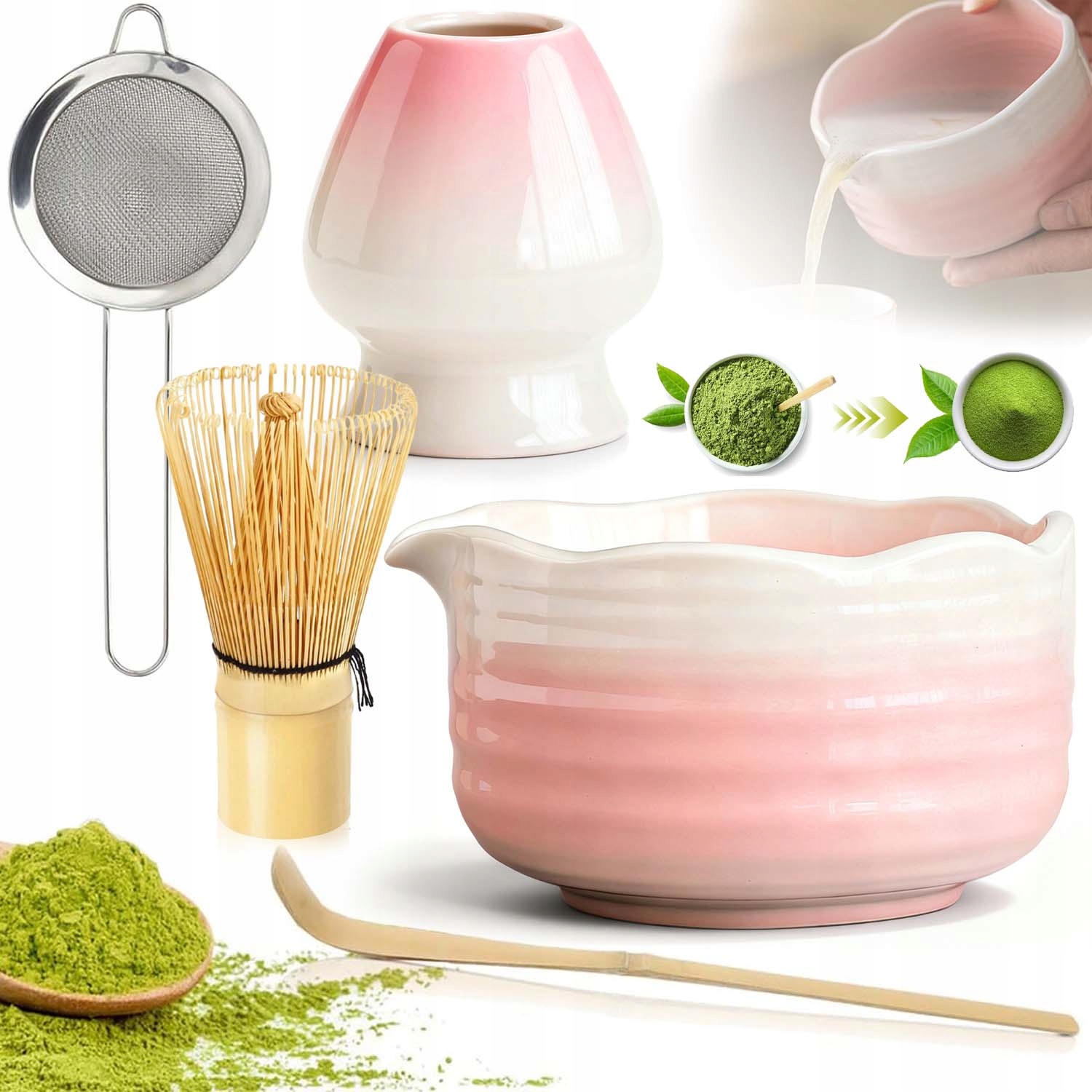 Levně Dárková Sada Na Čaj Matcha Sada Metliček Matcha Se Šlehací Metlou 6 Ks