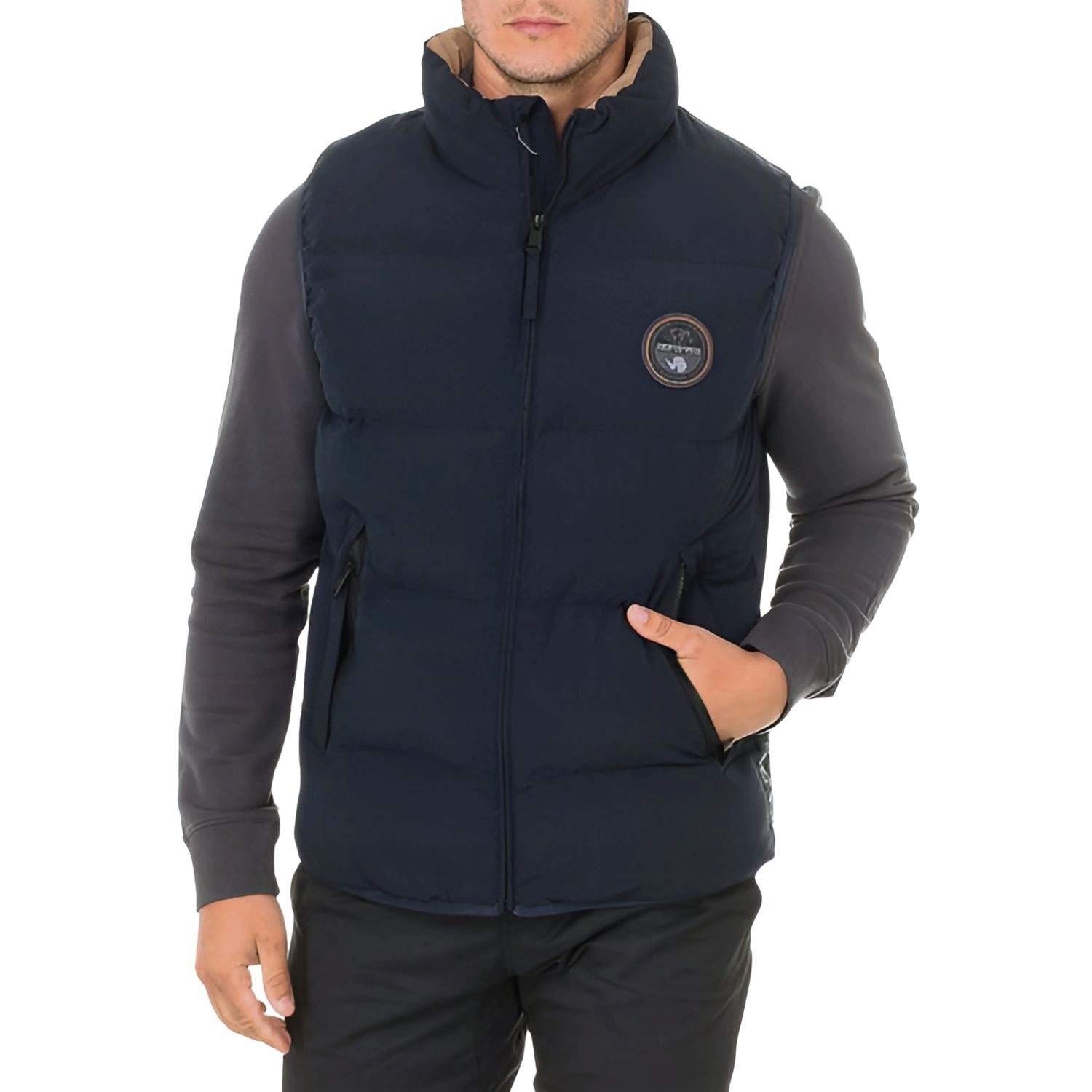 Bunda Bez Rukávů prošívaná vesta Napapijri Allon, péřová, tmavě modrá vel. S