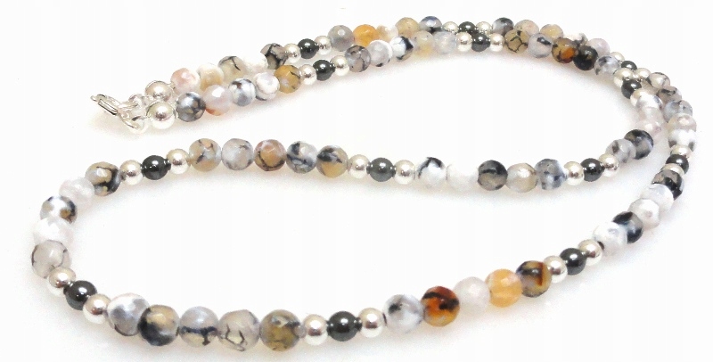 Fasetovaný achátový náhrdelník a hematit stříbro 925