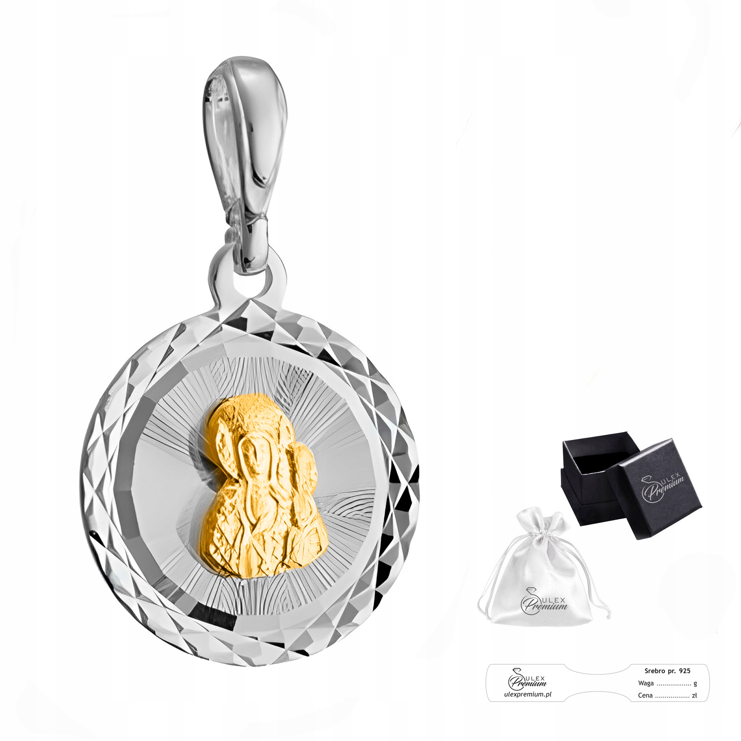 Medailon stříbro 925 se zlatým obrázkem Panny Marie Čenstochovské