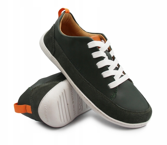 Jarní kožené barefootové boty tmavě zeleň Stitch&walk S088-61255 43