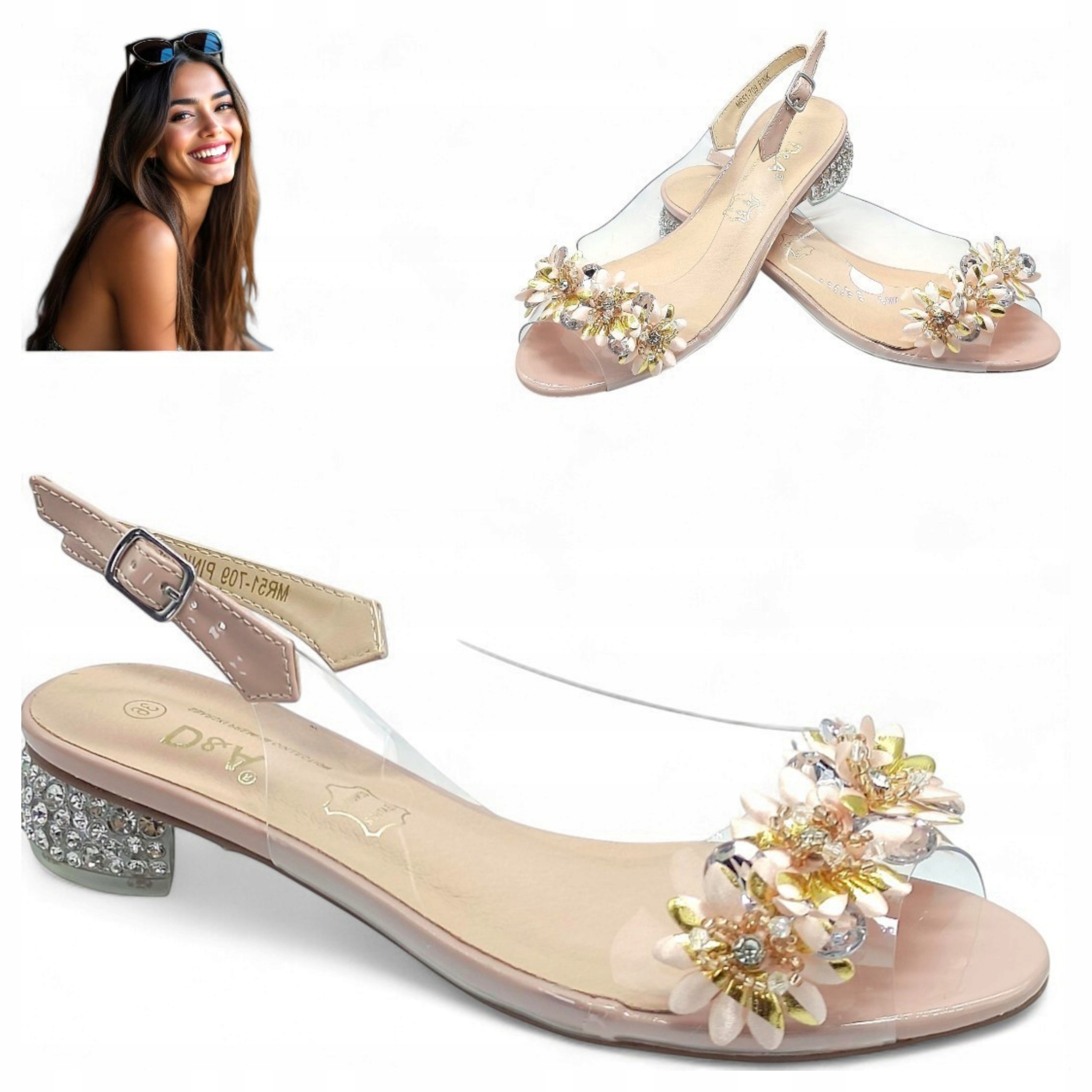 Barski 36 Pohodlné dámské sandály na nízkém podpatku Průhledné letní sandály