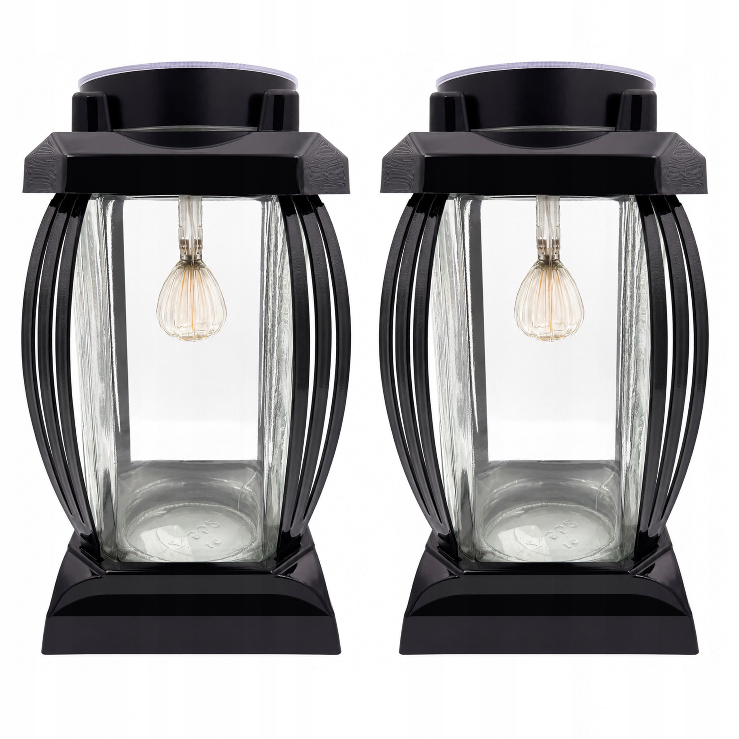 2x Hřbitovní Svíčka Velká Skleněná Na Hřbitov Černá Led Lampa Černá