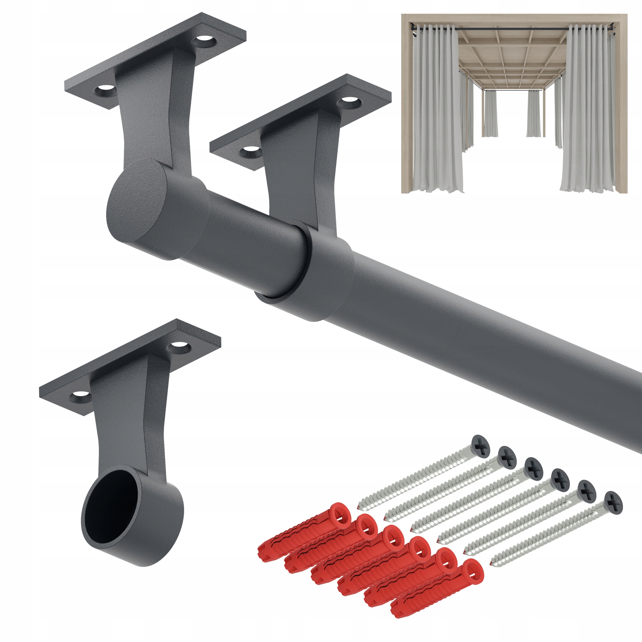 Tyč na zahradní záclony do altánku balkon Terasa E fi 25 mm 400 cm antracit