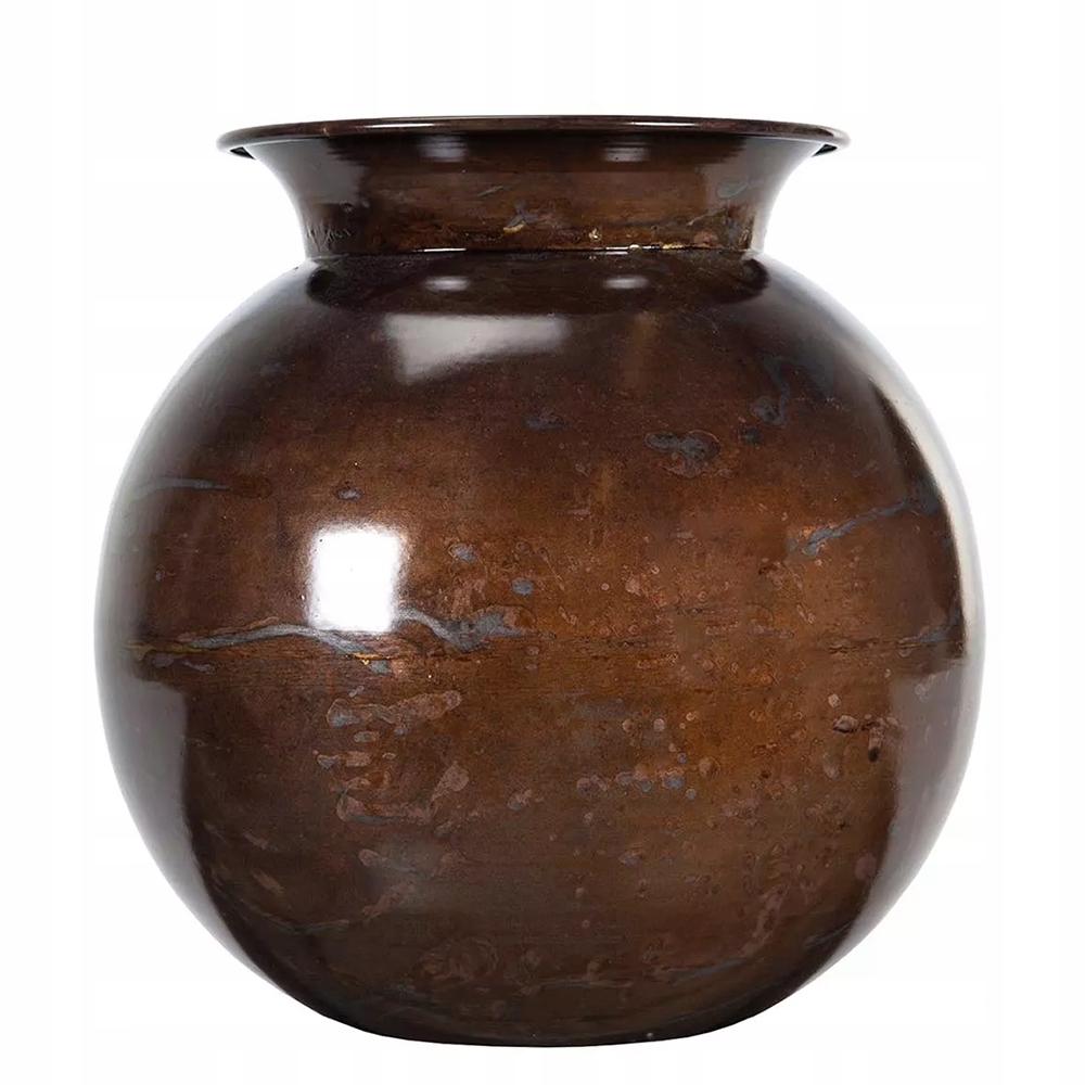 Loftová Váza kulatý, kovová, rezavě hnědá, na květy, větvičky, průměr 25 cm