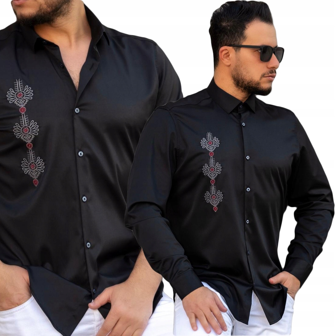 Elegantní bavlněná košile s límcem Slim Parzenice Efektní výšivka