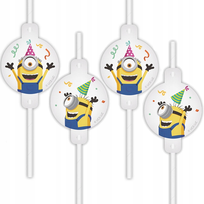 Słomki papierowe Minionki 4 sztuki Urodziny