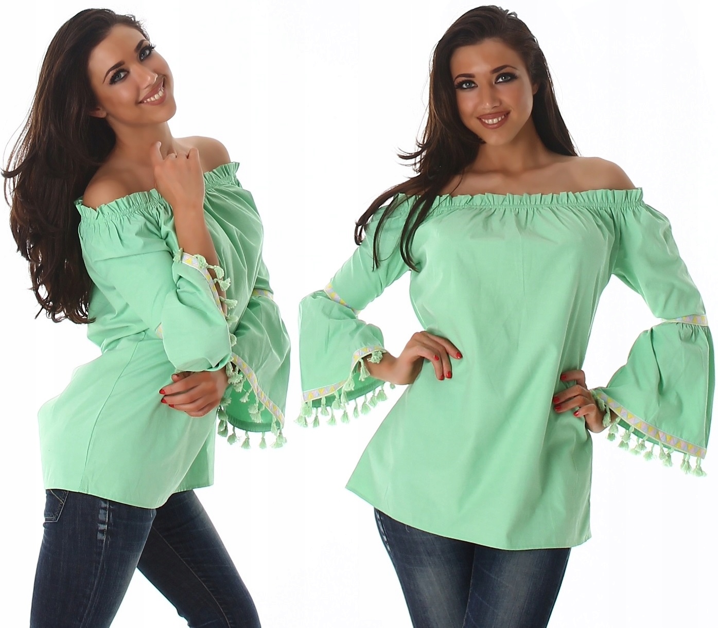 

Bluzka Tunika Z Wiskozy Hiszpanka Boho Z Frędzlami