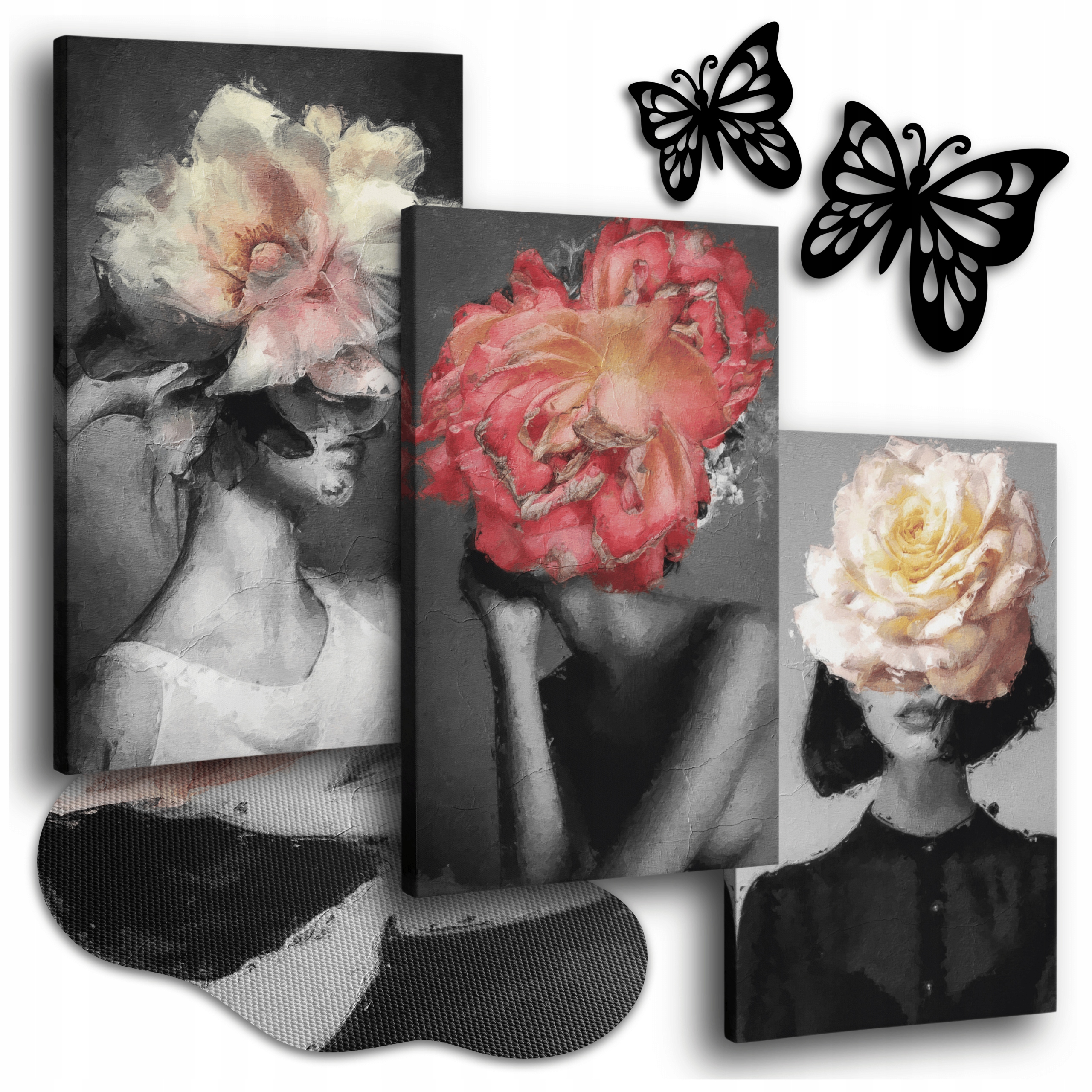 Obraz Na Plátně 150x70 cm Obrazy Do Obývacího Pokoje Triptych Tváře Abstraktní Květiny