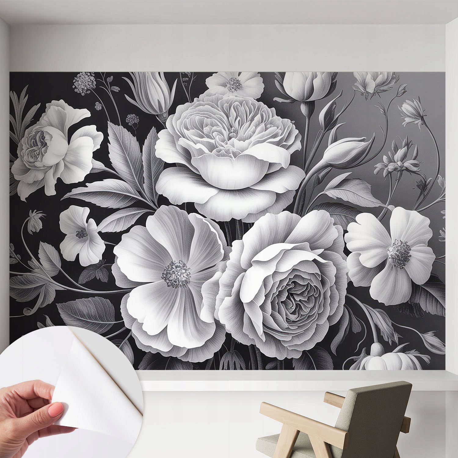 Fototapeta Samolepicí do kanceláře obývacího pokoje a ložnice Šedé květiny 152x104