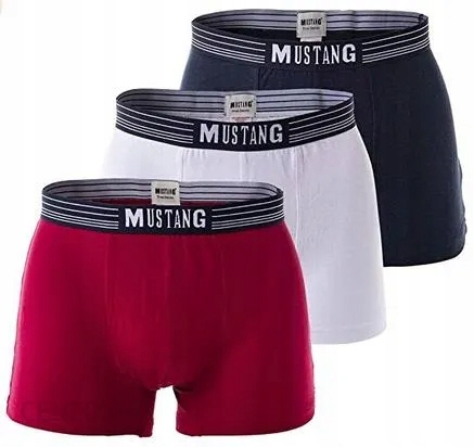 MUSTANG BOKSERKI MĘSKIE BAWEŁNA 3-PAK GRANAT/BIAŁY/CZARNY L