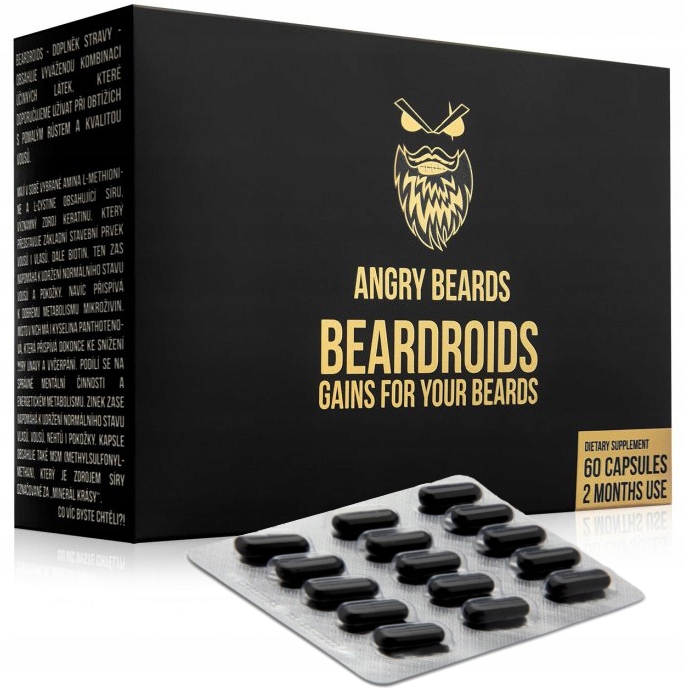 Doplněk stravy pro podporu růstu vousů a vlasů Angry Beards Beardroids