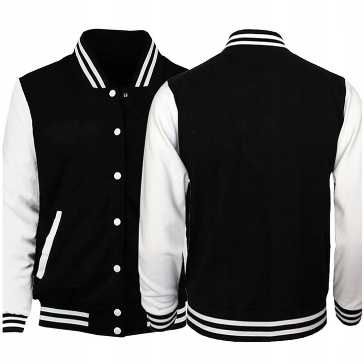 Bluza męska bejsbolowa ze stójka czarno-biała bejsbolówka kurtka wiosenna