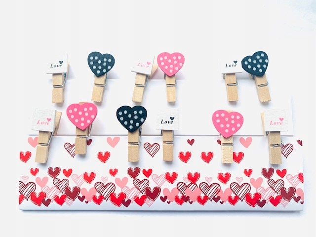 

Drewniane Serduszka Na Spinaczu 12 Sztuk +sznurek