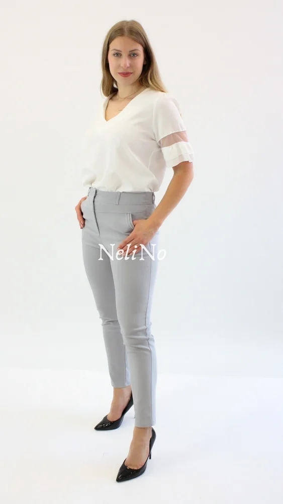 Slavná Elegantní popelavé kalhoty 42