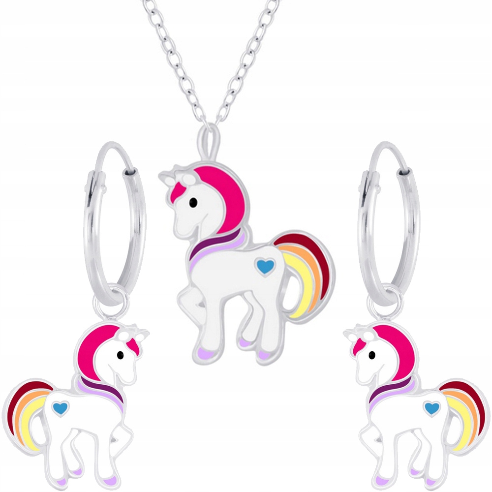 Sada stříbrných šperků s jednorožci pro děti – roztomilá sada