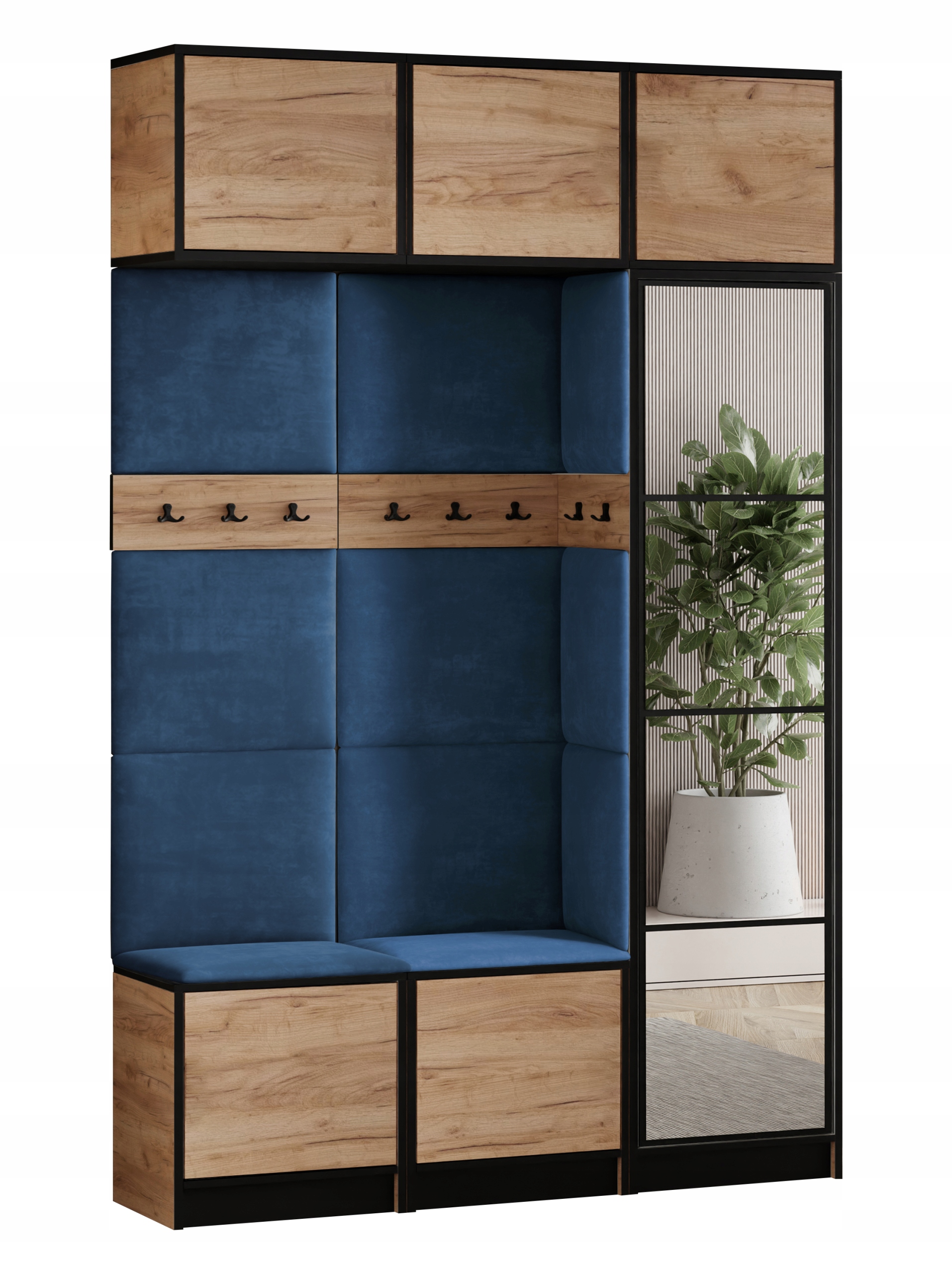 Šatní skříň s nástavcem Costa 20 dub craft modrá tkanina, sedák