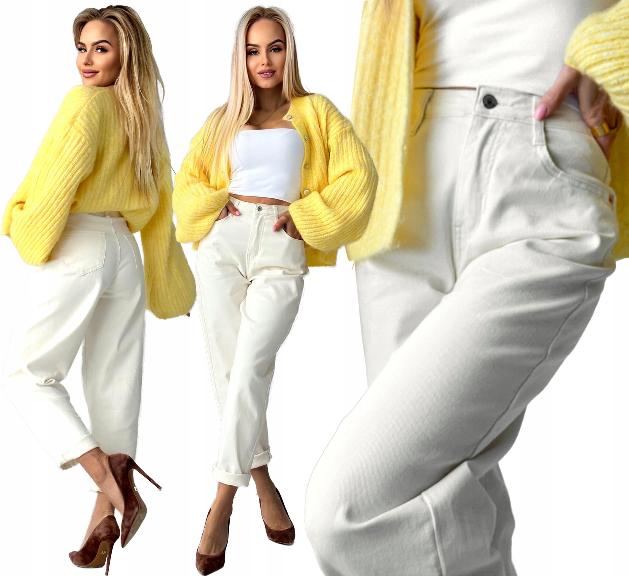 Spodnie damskie Jeansy mom fit wysoki stan luźna nogawka M Neli