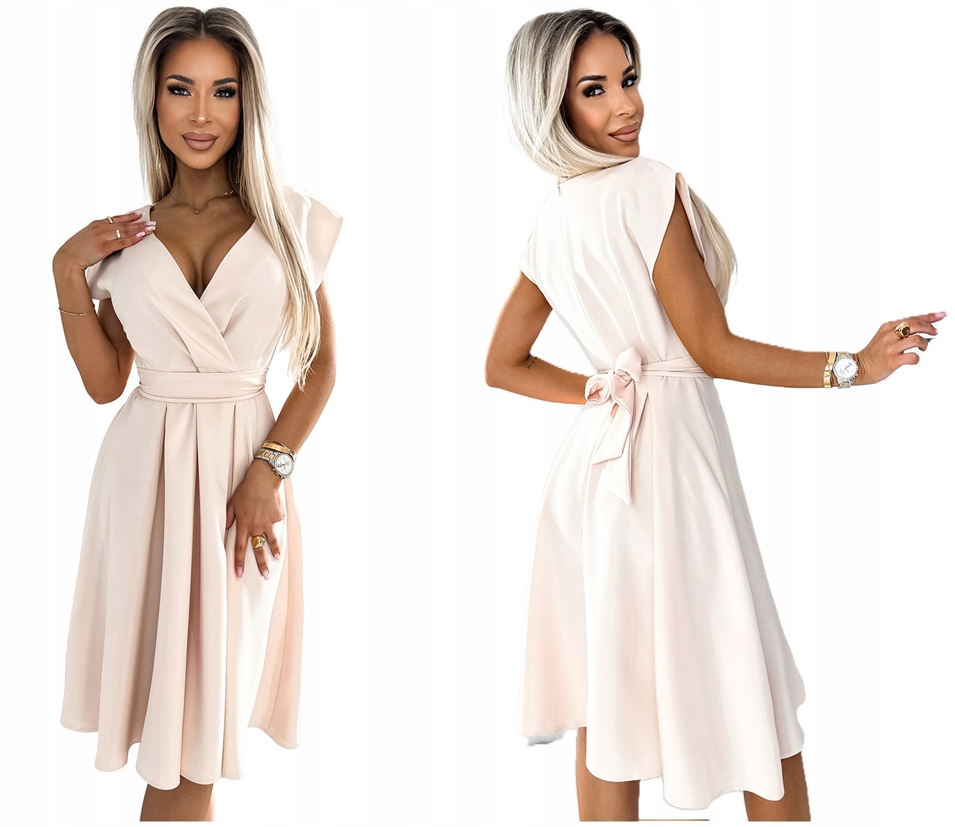 Podmanivá Rozevřená Šaty S Hlubokým Výstřihem, Béžová, Velikost XL