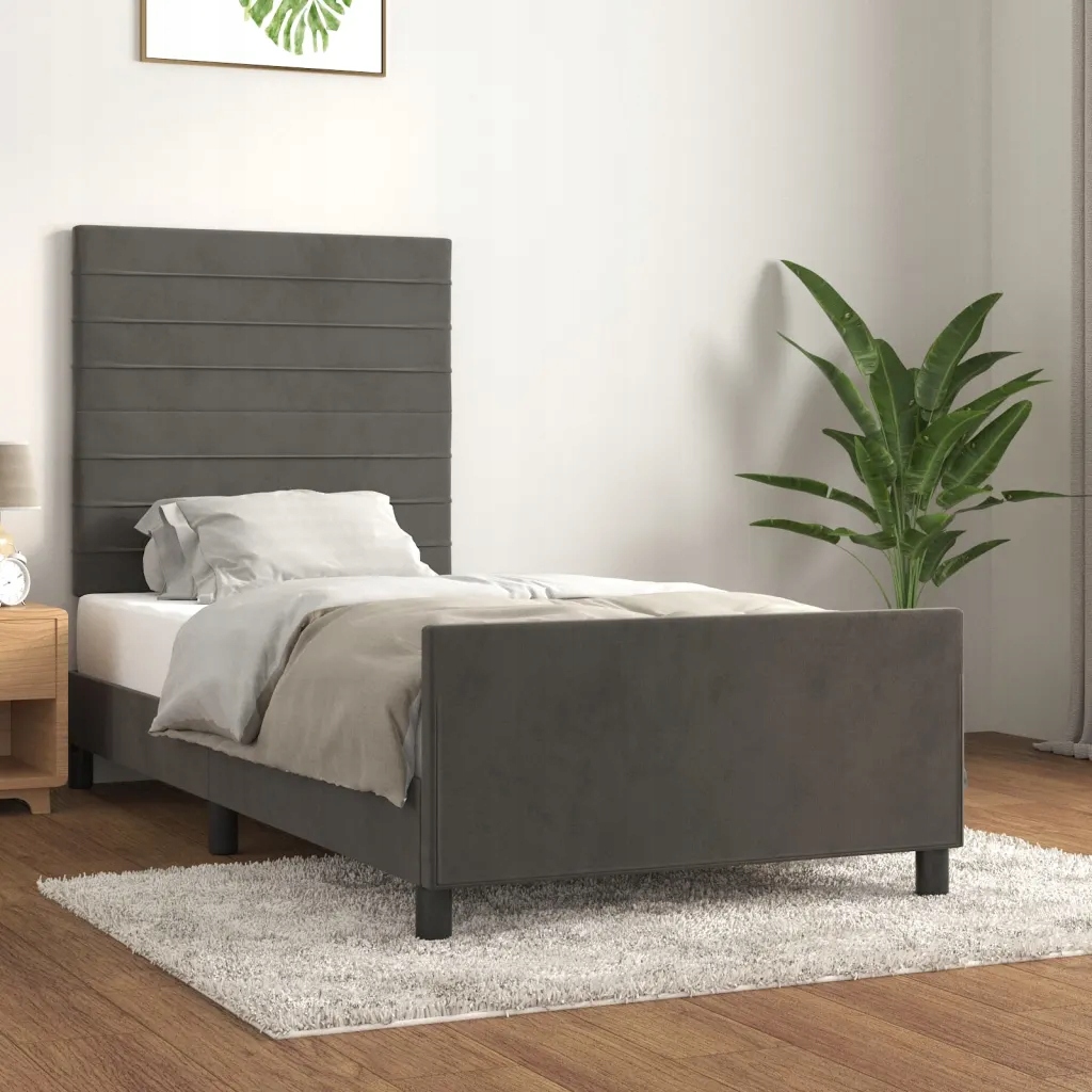 Rám postele bez matrace tmavě šedý 90 x 200 cm samet Šedá 3125795