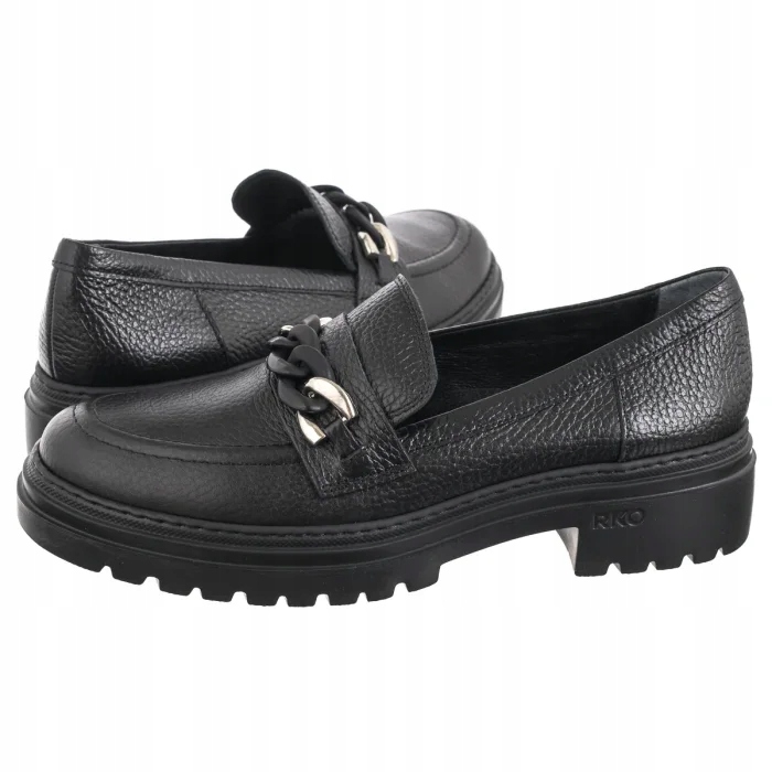 Polobotky Loafersy Kožené Mokasíny Dámské Ryłko Černé C2R39_EX