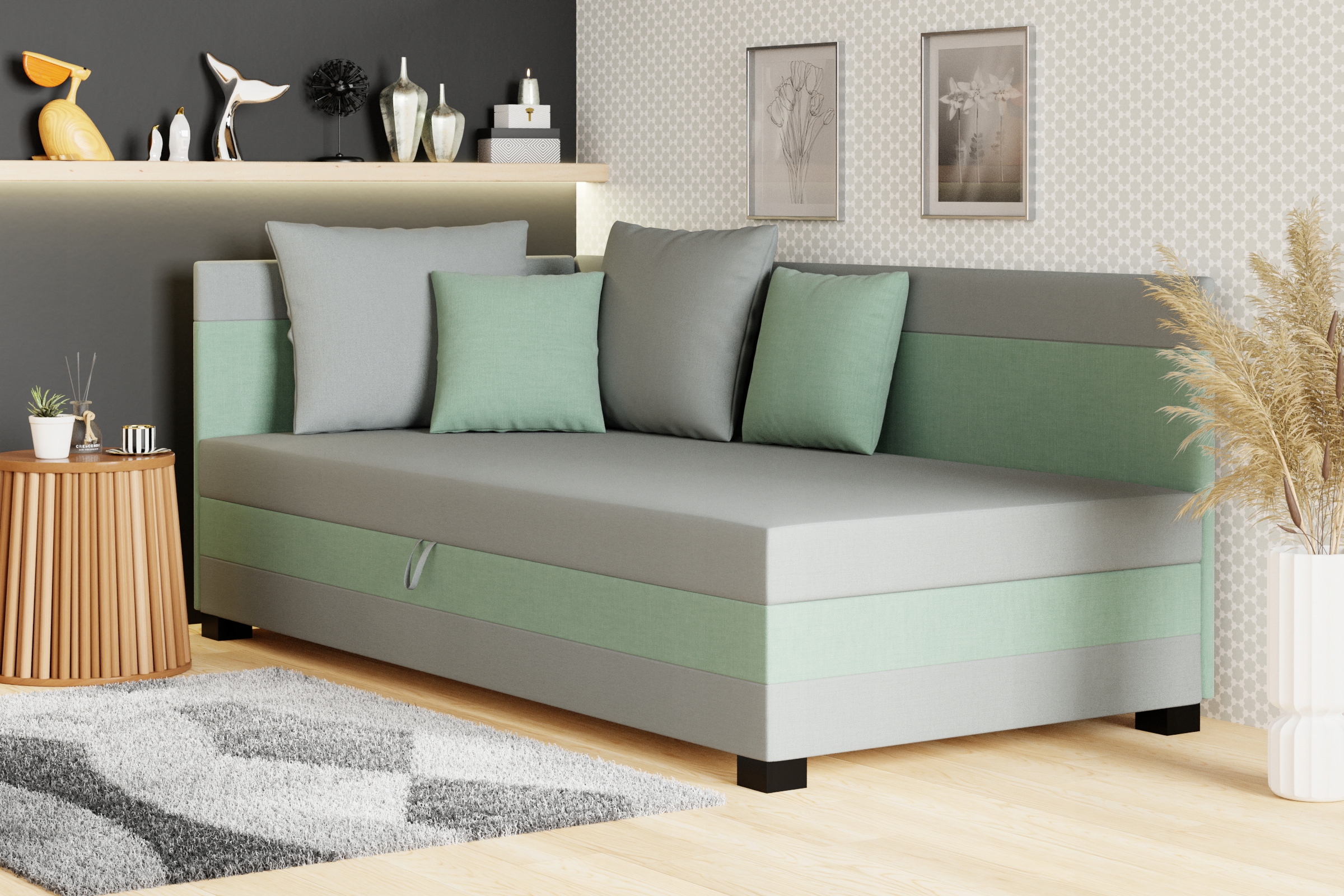 Łóżko narożnik, tapczan Nela 90 cm+poduszki Gratis