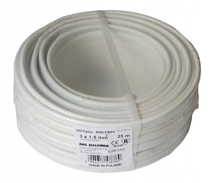 kabel Przewód elektryczny Aks Zielonka Ydyp 3x1,5 mm 25 m 450 750v