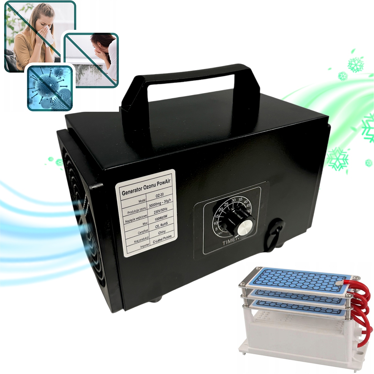 Generator ozonu PowAir 30 000mg/h Usuwanie Zapachów Dezynfekcja