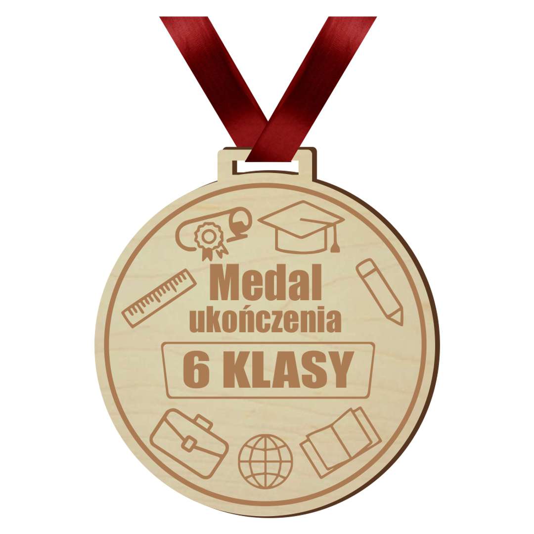 MEDAL ukończenia 6 KLASY taśma BORDO koniec ROKU