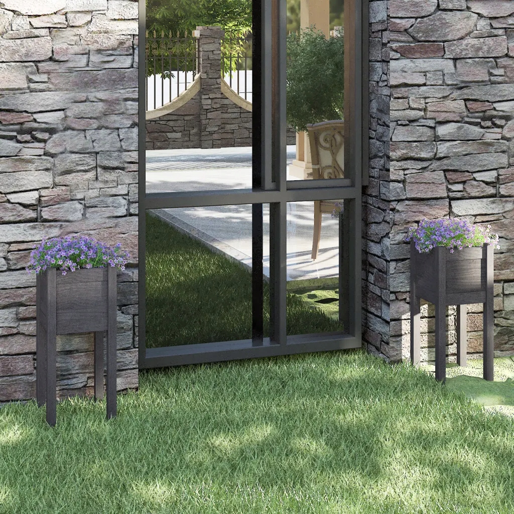 vidaXL Donice ogrodowe, 2 szt., szare, 31x31x70 cm, drewno sosnowe Długość 31 cm