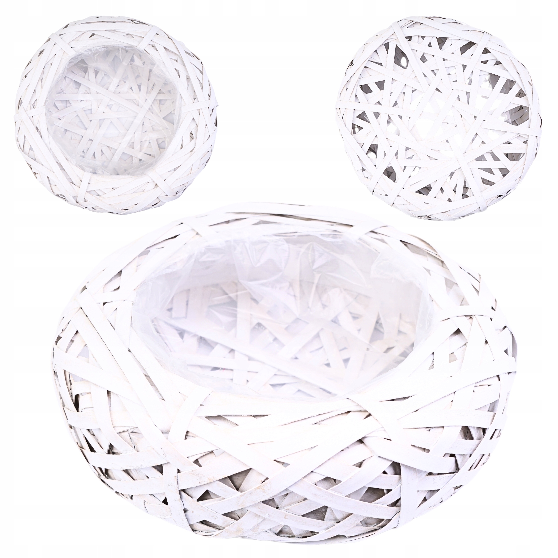 WIKLINOWY KOSZYK BIAŁA OSŁONKA NA KWIATY STROIK PLECIONA DEKORACJA 30 cm