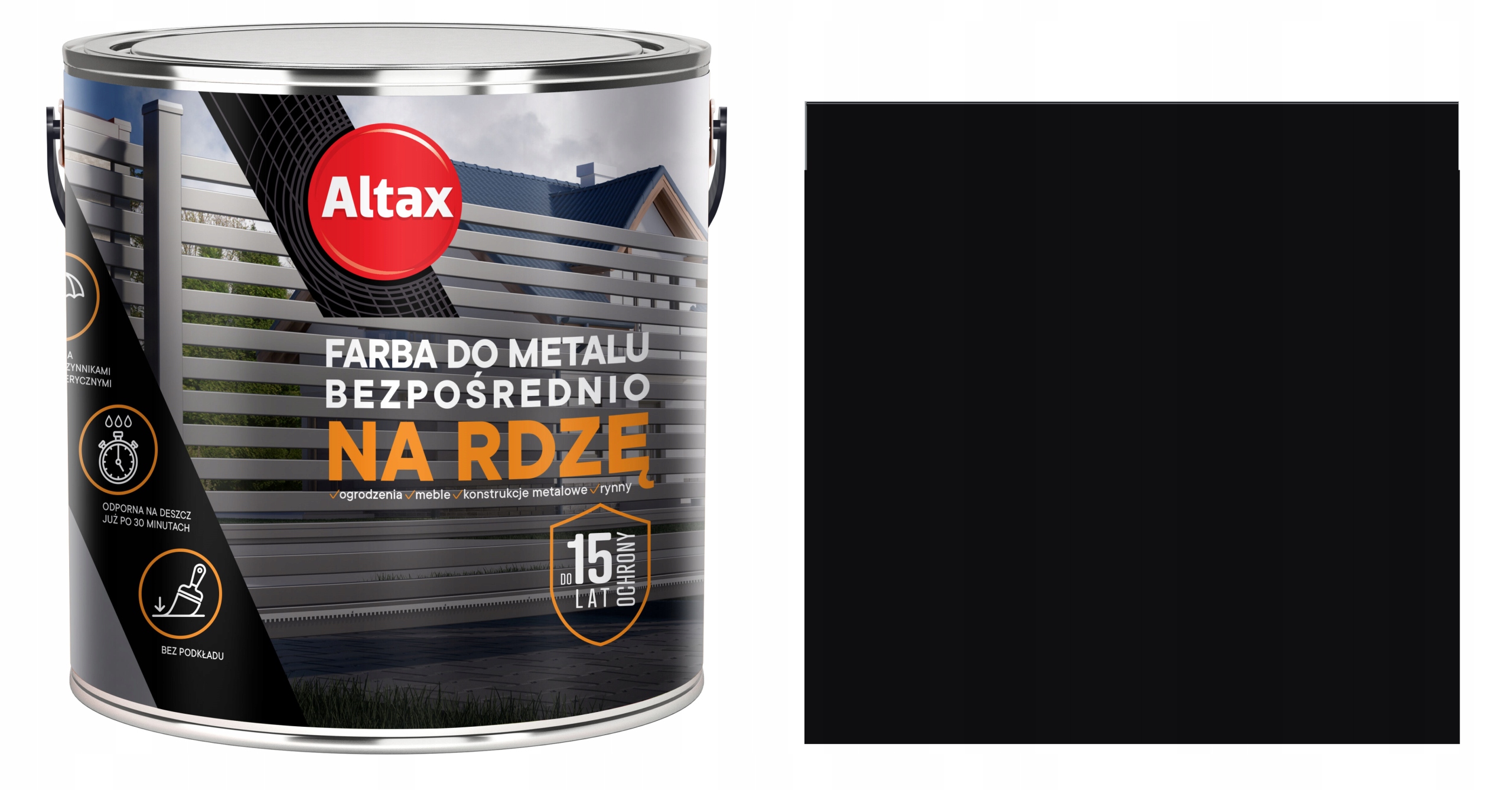 Altax Farba Do Metalu Bezpośrednio Na Rdzę 2,5L Czarny Połysk RAL9005