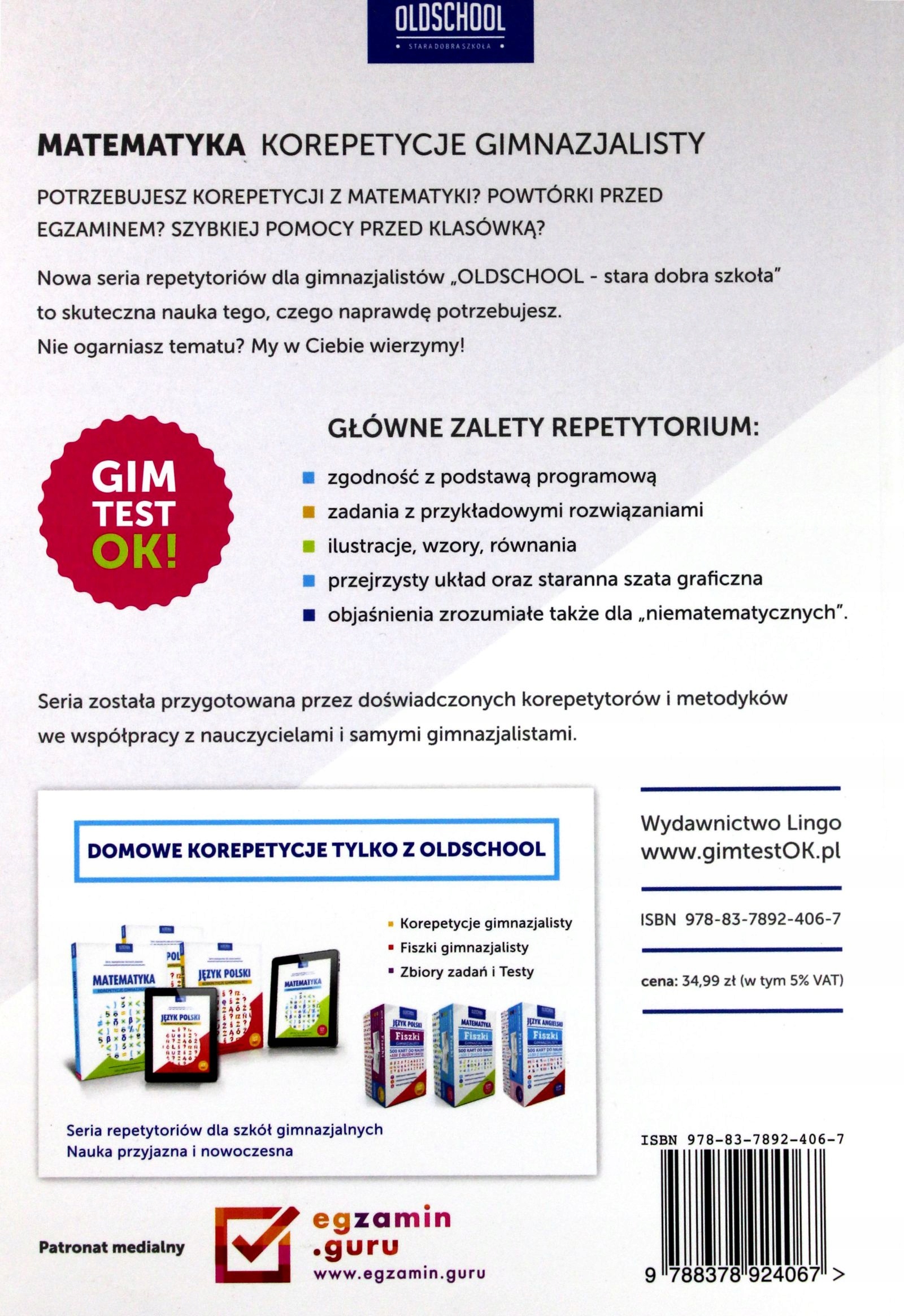 KOREPETYCJE GIMNAZJALISTY. MATEMATYKA (KSIĄŻKA) Stan opakowania oryginalne