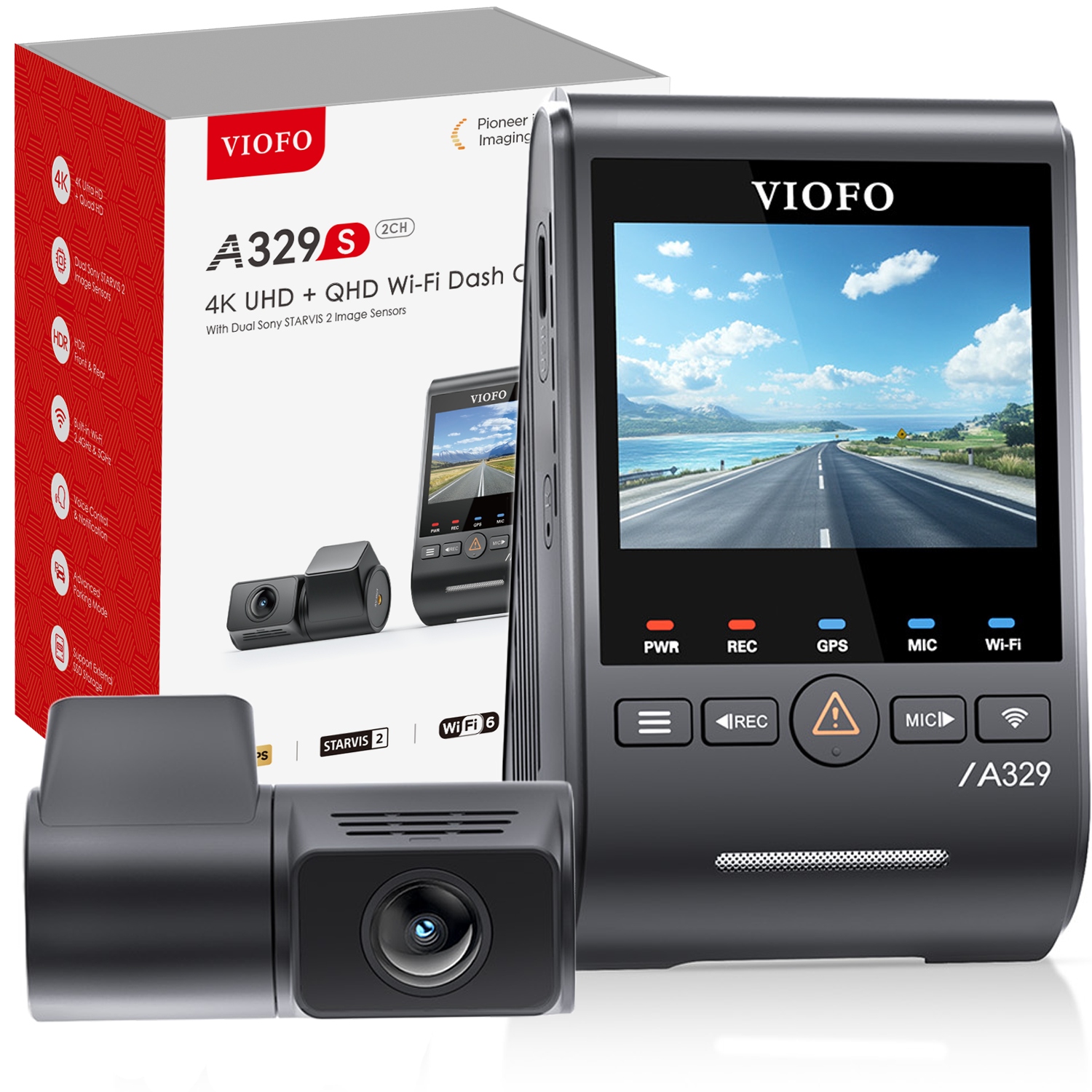 KAMERA SAMOCHODOWA VIOFO A329S 2CH 4K HDR GPS WIFI SONY STARVIS 2