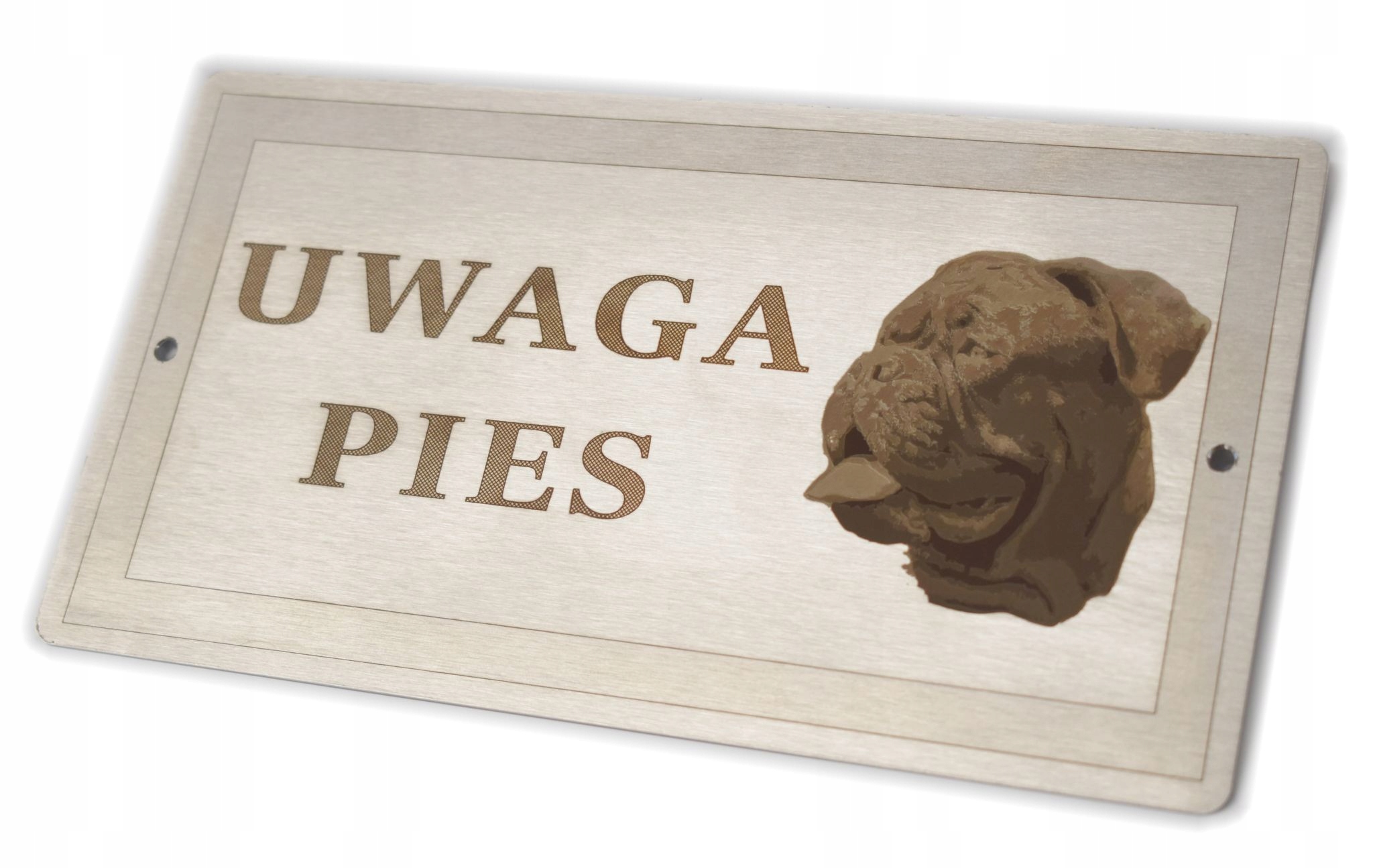 

Tabliczka nierdzewna- Uwaga Pies - Dog z Bordeaux