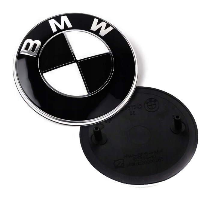 EMBLEMAT CZARNO-BIAŁY BMW 82mm NA MASKE KLAPE ZNACZEK LOGO TULEJKI